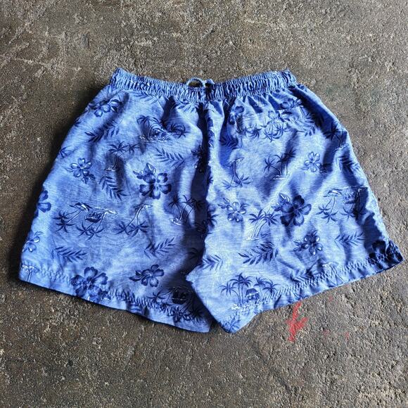 Sand N Sun Shorts Size L Blue Floral Tropical Drawstring Casual Summer Waist 26 - Picture 4 of 10